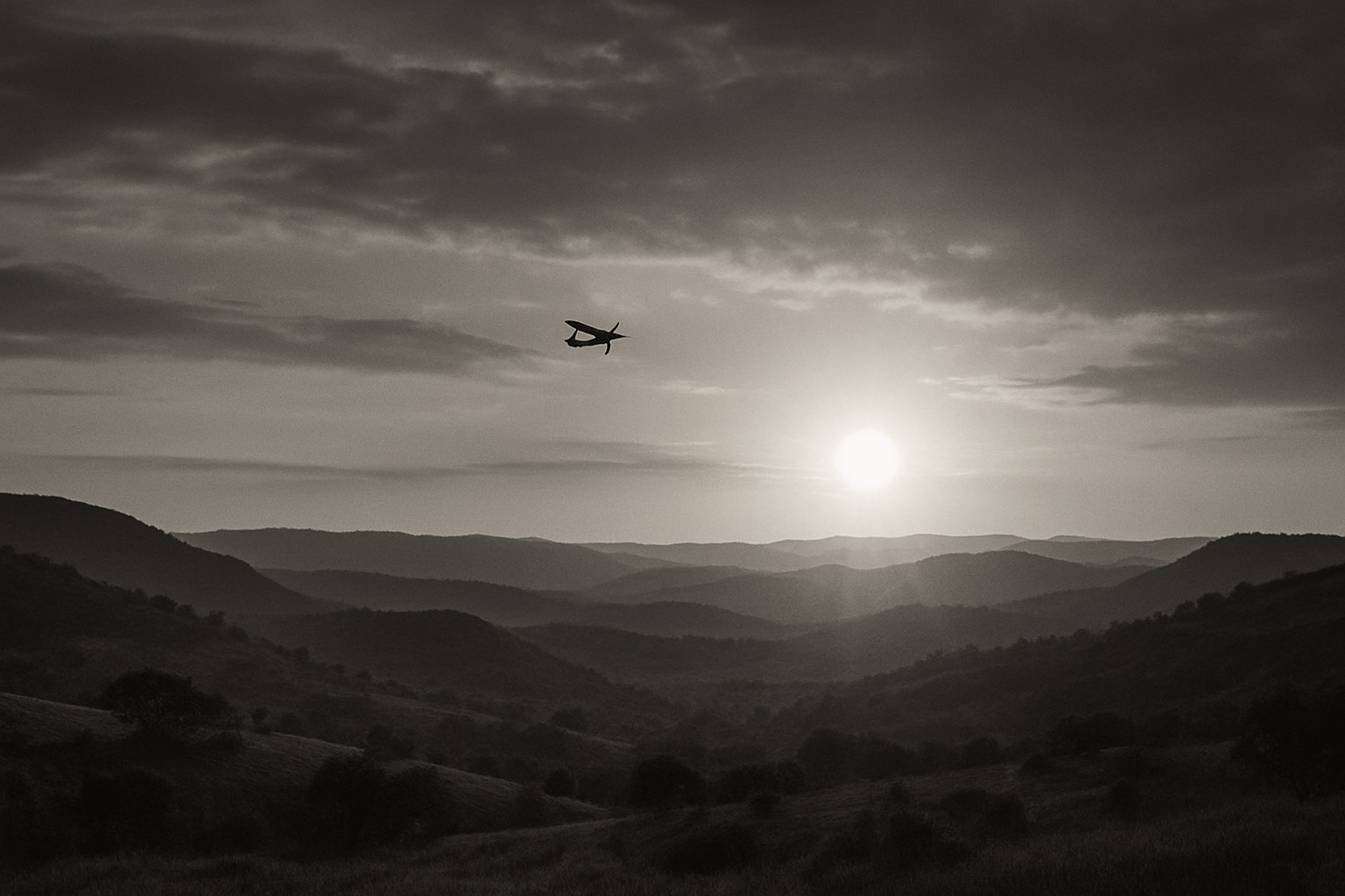 Texas Hill Country landscape with aircraft